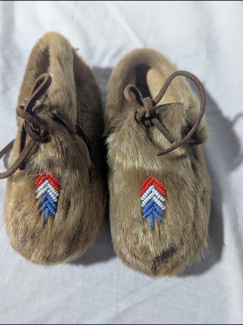 Vintage Fur Hair Beaded Moccasin Slippers Native Ethnic Miniature Display Decor